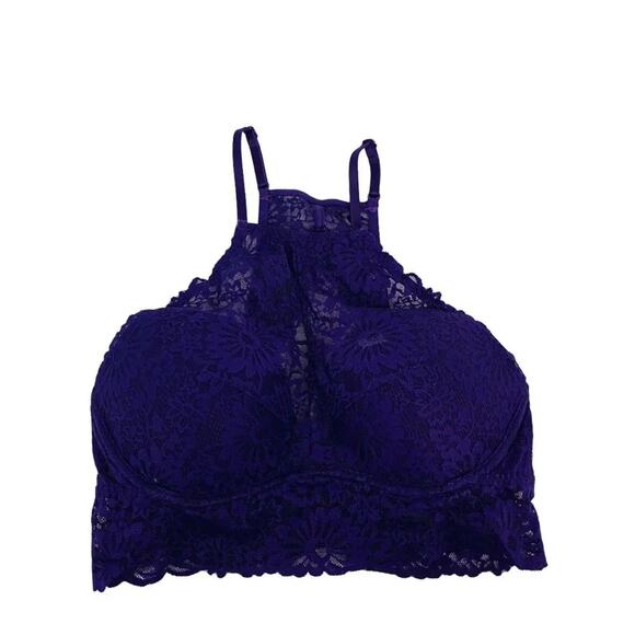 PINK Victoria's Secret Purple High Neck Lace Bralette Size Small - Picture 1 of 7